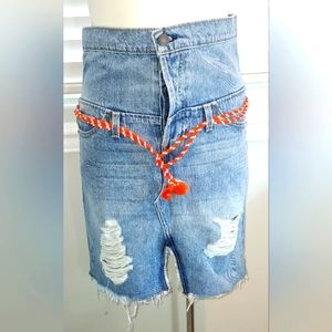 Hudson Light Wash Button Fly Distressed Jean Skirt sz 26